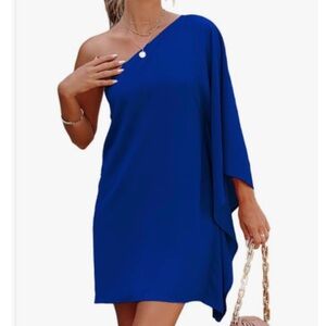 Elegant Blue One-Shoulder Dress